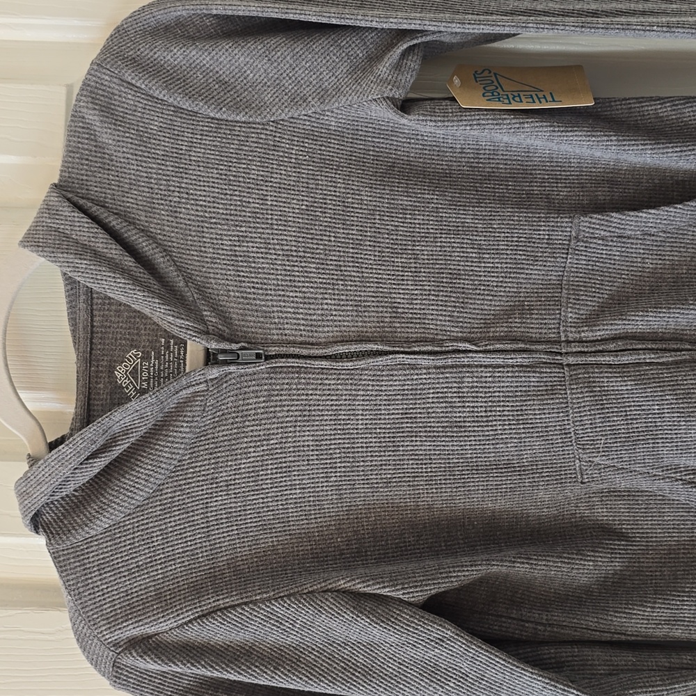 THEREABOUTS BRAND BOY'S GRAY THERMAL FRONT ZIPPERED HOODIE SIZE MEDIUM 10-12